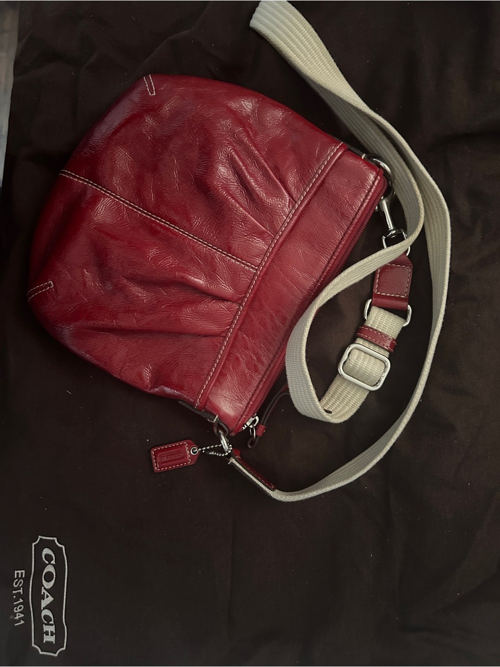Coach Soho Pleated Red Wrinkled Leather Crossbody Swingpack Bag